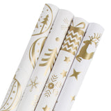 4 Rolls Christmas Wrapping Paper With Cut Lines On Reverse,Coated Paper With Golden Christmas Elements(30In × 144In Per Roll)