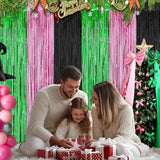 Pink Green Black Foil Fringe Curtains 2 Pack 3.28x6.56ft Party Backdrop