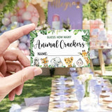 Guessing Animal Crackers Baby Shower Party Game Cards, Safari Jungle Zoo Animals Baby Shower Raffle Insert Ticket, Baby Showers Party Decorations Game Cards Kit (1 Standing Sign + 50 Guessing Cards)