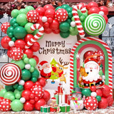 Christmas Balloon Arch Kit, Christmas Garland Arch With Dark Green Red White Spots Xmas Latex Balloons, Large Santa Claus Candy Cane Foil Balloon For New Year Holiday Xmas Party Decor