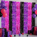 3 Pack Purple Pink Black Foil Fringe Curtains 3.28x6.56ft Backdrop Halloween Decor