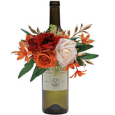 1Pcs Wine Bottle Flower Set, Dining Tables, Plates Decorations?Burnt Orange Artificial Flowers Wine Cup For Wedding Ceremony Anniversary, Wedding Home Decor