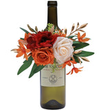 1Pcs Wine Bottle Flower Set, Dining Tables, Plates Decorations?Burnt Orange Artificial Flowers Wine Cup For Wedding Ceremony Anniversary, Wedding Home Decor