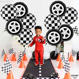 , Huge Tire Balloons And Checkered Balloons - 18 Inch, Pack Of 12 | Two Fast Two Curious Birthday Decorations | Tire Balloon, Two Fast Birthday Decorations | Race Car Birthday Party Decorations
