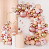 144Pcs Rose Gold Balloons Garland Arch Kit, Metallic Rose Gold Pearl White Confetti Balloons With 3D Butterfly Stickers For Birthday Wedding Baby Bridal Shower Party Engagement Decorations