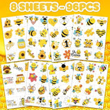 96 Pcs Bee Pre-Cut Temporary Tattoos For Kids | Super Cute First Themed Birthday Party Favors, Supplies, Decorations, Cute Animal Tattoo Stickers, School Rewards Prizes & Gifts Boys Girls