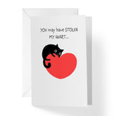 | Black Cat Valentines Day Card For Him Or For Her | You Stole My Heart | Your Card Helps Animals In Need |5”X7.5” | Single Card + Envelope | Women Owned Small Business Made In Usa