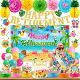 Beach Retirement Party Decorations, Aloha Party Decorations Includes Happy Retirement Banner Hawaiian Backdrop And Hanging Swirls Honeycomb Centerpieces, For Aloha Decor