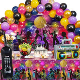 95 Pcs 70S Party Decorations Disco Party Balloons Decoration 70'S Party Bundle Includes Inflatable Radio Boombox And Mobile Phone, Disco Plastic Party Backdrop, Tablecloth, Balloons For Hip Hop Party