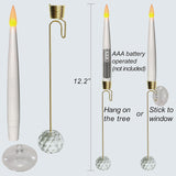 10 Pcs Christmas Tree Candles With Crystal Drops, Wand Remote With Timer, Battery Operated Flameless Taper Window Candle, Flickering Warm Light, Xmas Home Ornaments, Wedding Party Décor