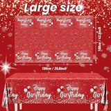 Happy Birthday Tablecloth,3Pcs Red And Sliver Table Cloths For Parties Rectangle Glitter Red Birthday Decoration For Women’S 18Th 21St 30Th 40Th 60Th 70Th Birthday Party Supplies