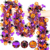 50Ft Halloween Tinsel Garland - Orange Pumpkin, Black Spider & Purple Bat Metallic Party Decor