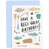 Old English Co. Fishing Happy Birthday Card For Him Her - Fisherman Birthday Card For Brother, Son, Dad, Husband - Sports Birthday Card For Men | Blank Inside Envelope