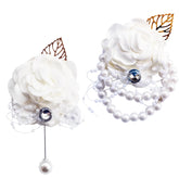 2 Pack Handmade Silk Rose Wrist Corsage Wristlet Band Bracelet And Men Boutonniere Set For Wedding Party Prom Homecoming Decorations (Ivory)