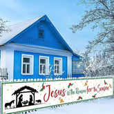 Jesus Is The Reason For The Season Banner Christmas Outdoor Decorations 9.8 X 1.6 Ft Nativity Manger Scene Yard Fence Sign For Religious Christian Christmas Xmas Winter Decor(White,Fresh)
