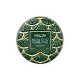 Voluspa Noble Fir Garland, Mini Tin Candle, 4 oz, 25 Hour Burn Time, Coconut Wax Candle for The Home, Poured in The USA