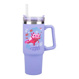 Paladone Minecraft Axolotl 900 ml Purple Insulated Cup and Straw, Officially Licensed Quencher Travel Cup with Handle for Iced Tea or Coffee, Gaming Merchandise