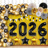 115 Pc 2026 Black Gold New Year Party Set with Balloon Arch and Backdrop