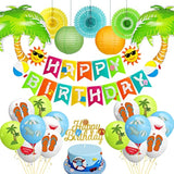 Beach Luau Party Decorations Set with Happy Birthday Banner, Lanterns & Balloons
