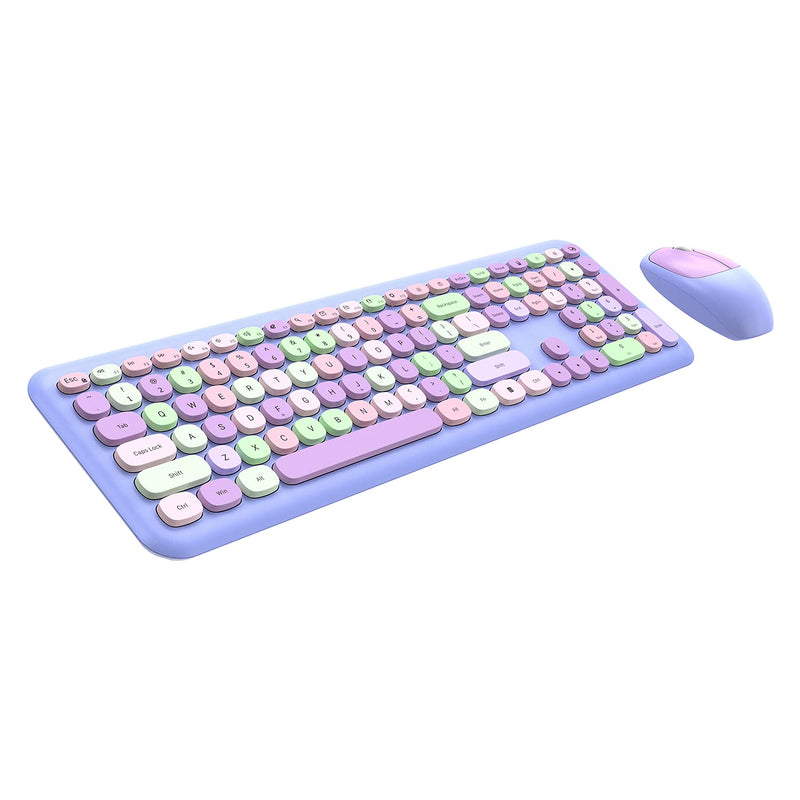 Wireless Keyboard And Mouse Combo, 2.4Ghz Full-Sized Colorful Cute Keyboard Mo