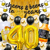 40th Birthday Decorations Gold 40-Inch Balloons, Banner, Fringe & Foil Cups
