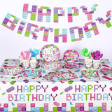 171pcs Building Block Party Supplies Tableware Set for 24 Guests, Sweet Colors
