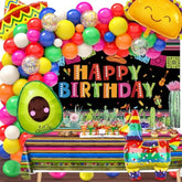 100Pcs Mexican Party Birthday Decorations Fiesta Balloon Arch Garland Kit, 5 De Mayo Happy Birthday Backdrop Taco Balloons Tablecloth Decor Carnival Cinco De Mayo Party Decorations Supplies