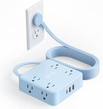 5 FT Blue Extension Cord Power Strip with 8 Outlets and 3 USB Ports for Home Office
