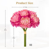 Set Of 3 Mini Mums Artificial Bouquets, 7" Long 18 Stems Spider Chrysanthemums Fake Flowers, Realistic Faux Flower Bushes For Home Decor, Weddings Diy Projects, Magenta
