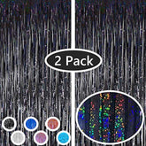 2 Pack Iridescent Black Foil Fringe Curtains Halloween Backdrop Party Decorations