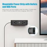 Wall Mount Power Strip 20W USB C 4FT Flat Plug Extension Cord Under Desk Charging Station