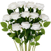 12 Pcs White Rose Artificial Flowers, Fake Roses With Long Stem Realistic Silk Rose Bouquets Wedding Valentines Day Decorations Faux Floral Arrangement Bridal Shower Party Home Table Decor