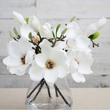 5 Pack Artificial Magnolia Flowers Realistic Silk Magnolia With Green Leaves Real Touch Magnolia Bouquet For Wedding Home Office Table Centerpiece Decor