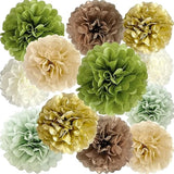 Sage Green Brown Gold Tissue Paper Pom Poms Party Decorations Olive Tan Ivory Flowers Wall Hanging Décor Jungle Safari Woodland Wild Table Centerpieces Supplies Birthday Bridal Baby Shower
