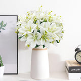 4 Bundles Artificial Tiger Lily Silk Flowers Faux Fake Lilies Plants For Wedding Bouquet Home Party Indoor Table Hotel Office Vases Floral Arrangements Outdoor Garden Decor (White)