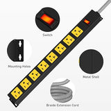 Heavy Duty 20A Surge Protector Power Strip 8 Outlets 1200J 12AWG 6FT Metal Yellow