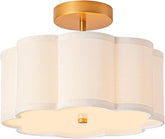 13 Inch Gold Semi Flush Mount Ceiling Light Flower Fabric Shade Modern Fixture