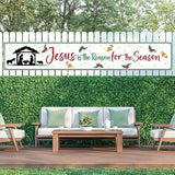 Jesus Is The Reason For The Season Banner Christmas Outdoor Decorations 9.8 X 1.6 Ft Nativity Manger Scene Yard Fence Sign For Religious Christian Christmas Xmas Winter Decor(White,Fresh)