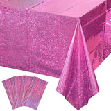 4pcs Pink Iridescent Plastic Tablecloths, 54x108" Holographic Party Covers