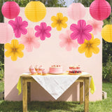 15Pcs Pink Yellow Party Decor Kit, Hanging Paper Lanterns Paper Flowers For Birthday Baby Shower Wedding Classroom Wall Decorations