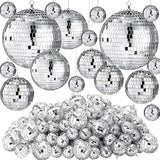 200 Pcs Mini Mirror Disco Ball Ornaments Mardi Gras Small Silver Hanging Decorations Reflective Tiny Balls Bulk For 70S 80S 90S Disco Party, Christmas Tree(8'', 6'', 4'', 3'', 2,'' 1'')