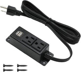 Wall Mount Power Strip 2 Outlets 2 USB Ports 6.56FT Flat Plug Extension Cord Black