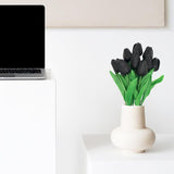 10 Pcs Faux Tulips Artificial Flowers With Stems, 13 Inch Artificial Tulips Flower Realistic For Wedding Bouquet, Table Centerpiece, Birthday Party (Black)