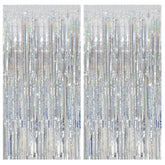Tinsel Curtain Party Backdrop Silver Birthday Decorations 2 Packs Glitter Foil Fringe Decor Streamers Photo Booth For Christmas Wedding Halloween Graduation Decorations