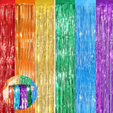 Rainbow Fringe Curtain 2Pack 3.3x8.3ft Foil Backdrop Streamers for Party Decor