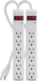 2 Pack 6 Outlet Surge Protector Power Strip 2FT Metal Extension Cord Flat Plug White
