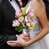 3Pcs Artificial Magnolia Flowers, Fake Silk Magnolia Flower Real Touch Branches For Home Decor, Pink+Green