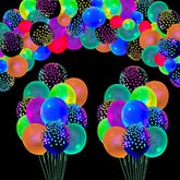 109 Pack Uv Neon Balloons - Light Up, Glow In The Dark, Blacklight Reactive, Fluorescent Polka Dot Latex Balloons - Neon Party Supplies With Black Lights - Assorted Colors