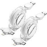 2 Pack 3 in 1 Retractable Charging Cable USB C Lightning Micro USB Fast Charger Cord