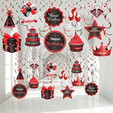30 Pcs Red And Black Happy Birthday Hanging Swirls Party Decors Birthday Party Hanging Swirl Decorations Red Streams Ceiling Decors For Party Decorations Supplies